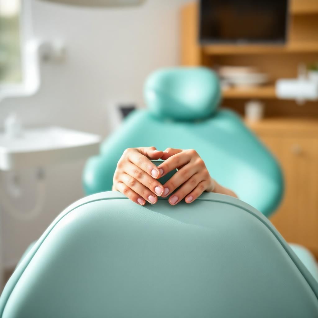 Patient resting calmly in a soft teal dental chair