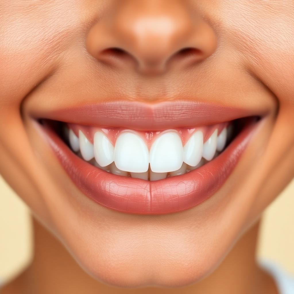 Close-up of a natural bright smile with even front teeth