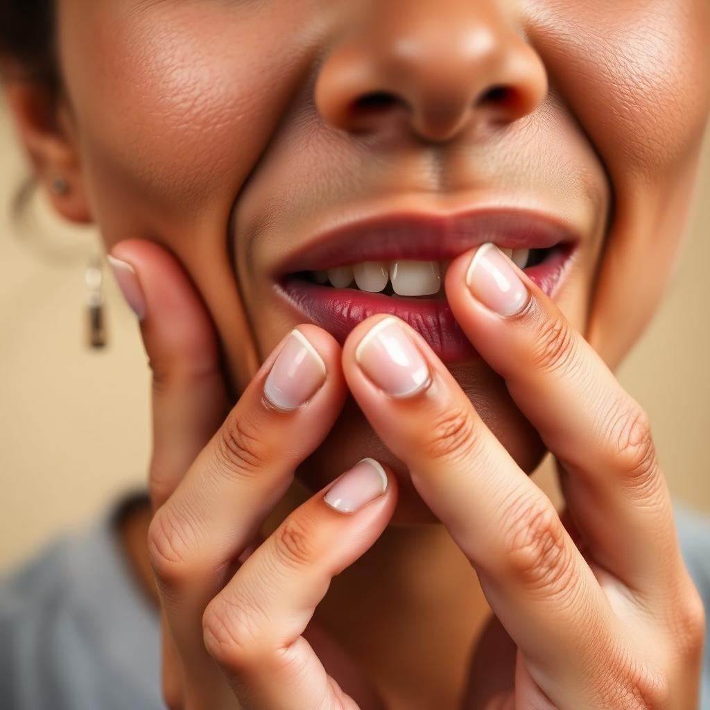 Person holding their cheek due to toothache